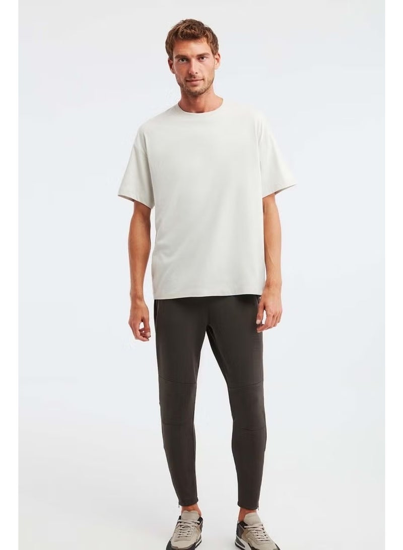 GRIMELANGE Jett Men's Oversize Fit 100% Cotton Thick Texture Stone Color T-shirt - Image 1
